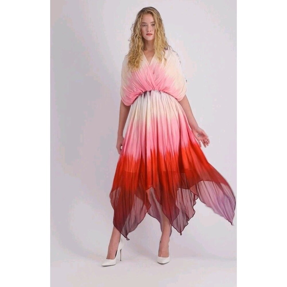 AMUR Size 8 Jesse Dolman Sleeve Scarlet Gradient Ombre Chiffon Cocktail Dress